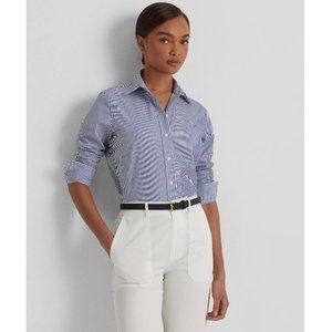 NWT Lauren Ralph Lauren Blue Striped Easy Care Non-Iron Straight-Fit Shirt Sz S